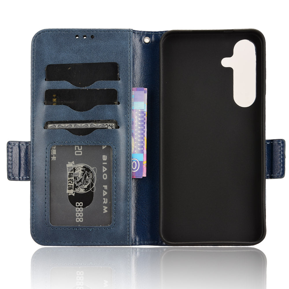 For Samsung Galaxy S24+ Cell Phone Case Imprinted Triangle Anti-drop Wallet PU Leather Cover - Blue For Samsung Galaxy S24+ Cell Phone Case Imprinted Triangle Anti-drop Wallet PU Leather Cover - Blue